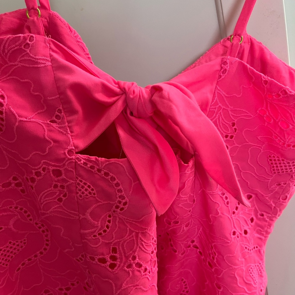 LILLY PULITZER SHELLI HOT PINK EYELET MINI DRESS $208 new with tag - Picture 9 of 10